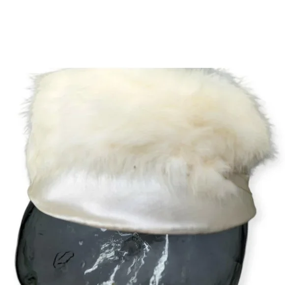 Vintage Ivory Rabbit Fur Pill Box Hat with Rhinestone Accent - Picture 4 of 12